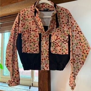 ATLIEN Cropped Pink Floral Aviator Jacket